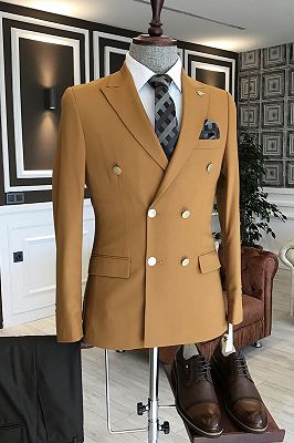 Samuel Yellow Double Breasted Formal Business Bespoke Men Suits For Business_1