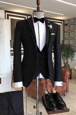 Anthony  Stylish 3-pieces Black Peaked Lapel Business Men Suits