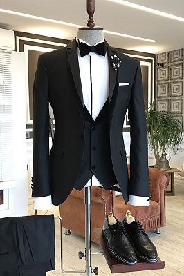 Devin Elegant 3-pieces Black Notched Lapel Business Men Suits