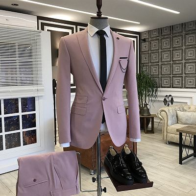 Dick Pink Peaked Lapel 3 Flaps Prom Suits For Men_2