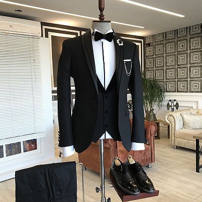 Earl Classic 3-pieces Black Shawl Lapel Wedding Suits Good Choice for grooms_2
