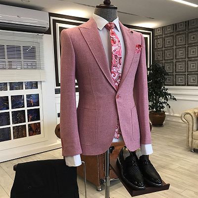 Rock Pink Peaked Lapel One Button Slim Fit Prom Men Suits_2