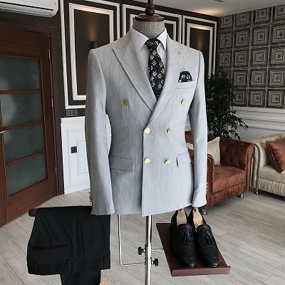Sampson Stylish Silver Peaked Lapel Double Breasted Business Men Suits_2