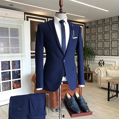 Howar Navy Blue Peaked Lapel 3 Flaps Business Men Suits