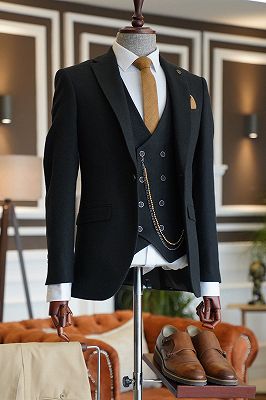 Patrick Formal Black 3-Pieces Notched Lapel Best Business Men Suit