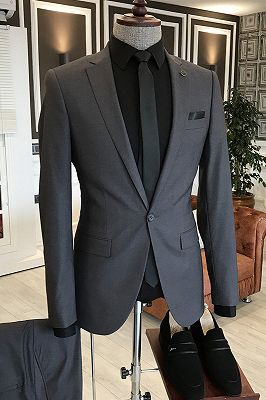 Tab Black Notched Lapel One Button Slim Fit Suits For Men Business