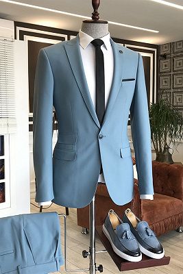 Franklin Sky Blue Peaked Lapel 3 Flaps Mens Prom Outfits_1