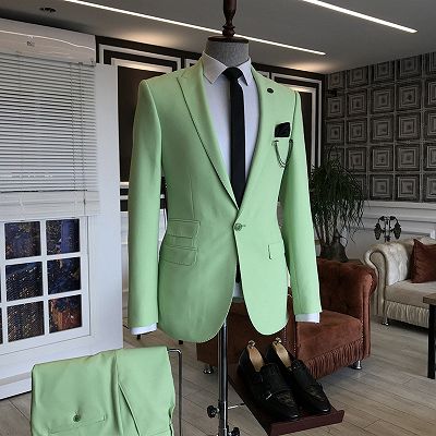 David Light Green Peaked Lapel 3 Flaps Mens Prom Suits