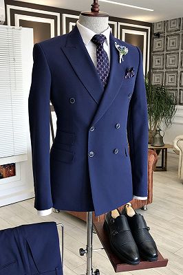 Nelson Modern Navy Blue Peaked Lapel Double Breasted Formal Business Men Suits