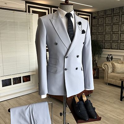 Hogan Popular Peaked Lapel Double Breasted Slim Fit Business Men Suits