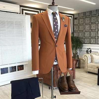 Osmond Orange Notched Lapel One Button Slim Fit Suits For Business