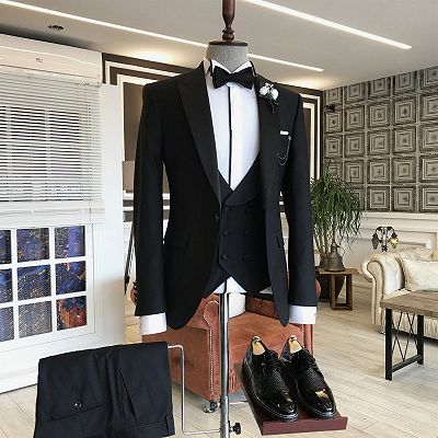 Abner All Black Peaked Lapel Slim Fit Formal Business Suits