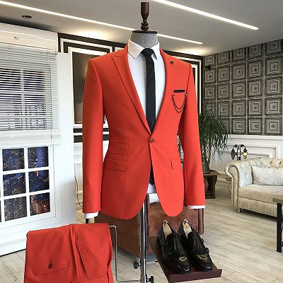 Beacher Red Peaked Lapel One Button Slim Fit Dinner Party Suits_2