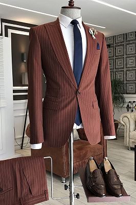 Jeff Stylish Slim Fit Striped Peaked Lapel 3 Flaps Business Men Suits