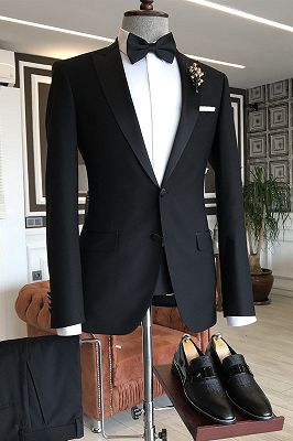 Cedric Traditional Black Peaked Lapel Slim Fit Business Suit