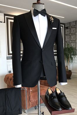 Cedric Traditional Black Peaked Lapel Slim Fit Business Suit_1
