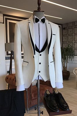 Matt Simple Black White Notched Lapel Slim Fit Prom men suits