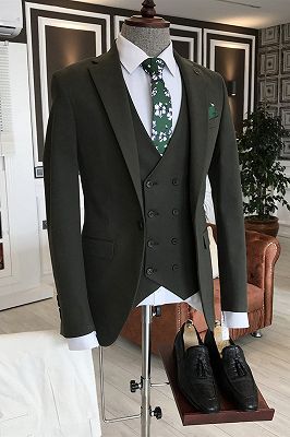Ziv Green 3-Pieces Double Breasted Waistcoat Business Men Suits_1