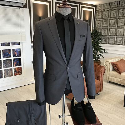 Tab Black Notched Lapel One Button Slim Fit Suits For Men Business