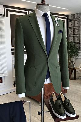 Otto Dark Green Notched Lapel With Button Prom Men Suits_1
