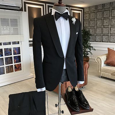 Manuel Simple Black One Button Formal Business Slim fit Men Suits_2