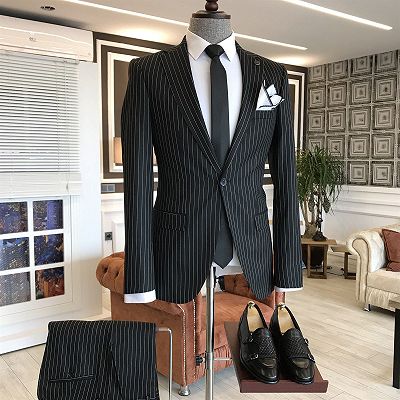 Reg Regular Black Striped Notched Lapel Formal Jackets For Men_2