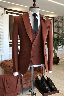Dust Orange 3-pieces Peaked Lapel One Button Suits For Business
