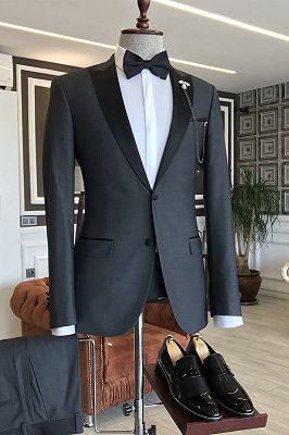 Barnett Classic Black Peaked Lapel Single Breasted Formal Business Men Suits
