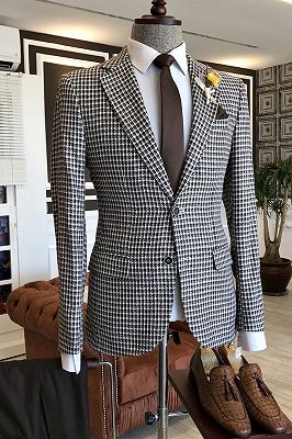 Louis Classic Black Small Plaid Two Button Business Men Suits