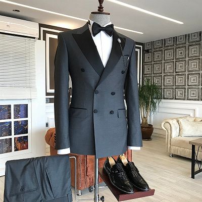 Ives Classic Black Peaked Lapel Double Breasted Formal Business Suits