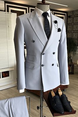 Hogan Popular Peaked Lapel Double Breasted Slim Fit Business Men Suits_1