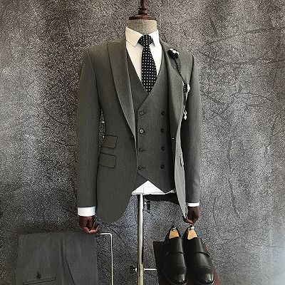 Page Formal Dark Gray 3-Pieces Peaked Lapel Suits For Business Men_2