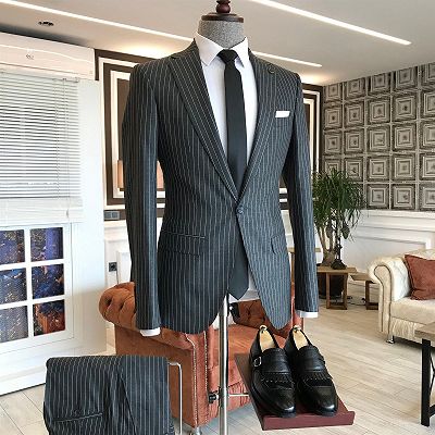 Regan Black Striped Notched Lapel Slim Fit Business Men's wear