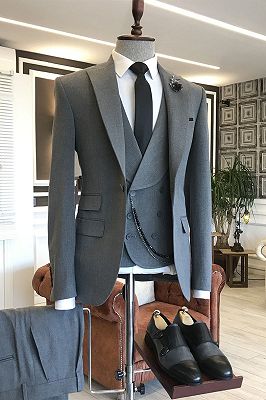 Paddy Dark Gray 3-pieces Peaked Lapel One Button Formal Business Suits_1