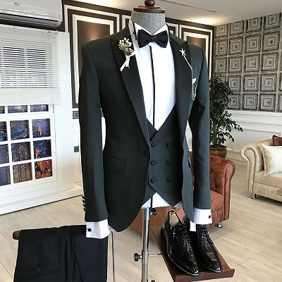 Hunter Handsome Black Peaked Lapel Bespoke Men Suits for Business