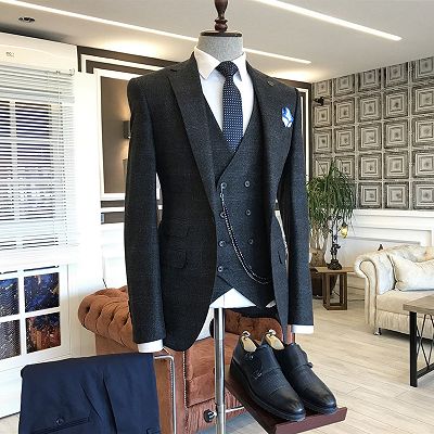 Horace Formal Black Plaid 3-Pieces Regular Bespoke Business Suits For Men_2