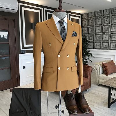 Samuel Yellow Double Breasted Formal Business Bespoke Men Suits For Business_2