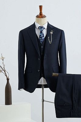 Booth Formal Navy Blue Striped 3 Pieces Slim Fit Custom Menswear