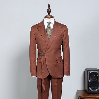 David Stylish Caramel With Adjustable Belt Slim Fit Business Suit For Men