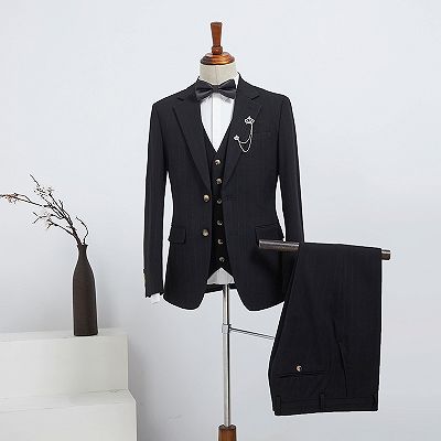 Barton Classic Black Striped 3 Pieces Tailored Business Suit For Men_2