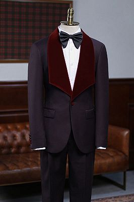 Alexander Unique Burgundy 2 Pieces With Velvet Lapel Wedding Suit For Grooms_1