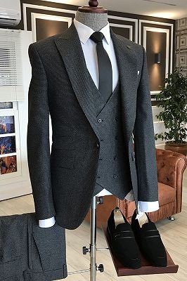 Osmond Black Small Plaid Peaked Lapel Double Breasted Waistcoat Custom Business Suits_1