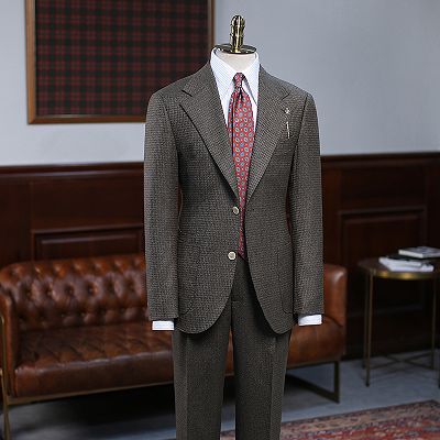 Aldrich Popular Coffee Small Plaid 2 Pieces Slim Fit Suit For Business