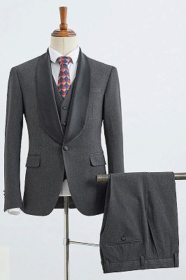 Bennett trendy dark gray 3 pieces slim fit wedding suit for grooms