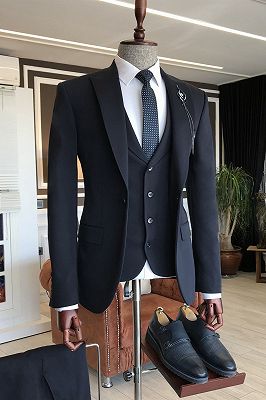 Andre 3-Pieces Black Peaked Lapel Formal Business Men Suits