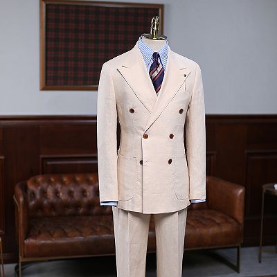 Adrian Light Khaki Peaked Lapel Double Breasted Business Suit