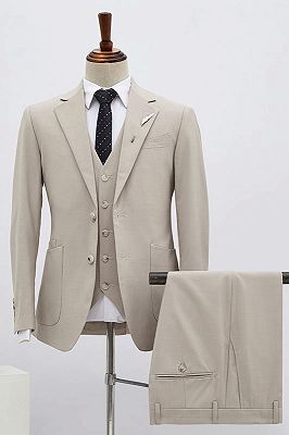 Bertram Formal Light Khaki 3 Pieces Slim Fit Business Suit For Men_1
