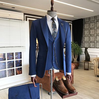 Alan Fashion Royal Blue Peaked Lapel Slim Fit Men Suits For Business_2