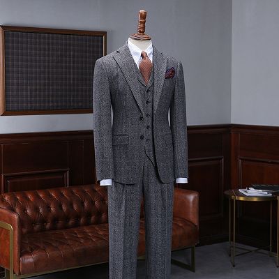 Alvin Trendy Dark Gray Plaid 3 Pieces Business Suit For Men_2