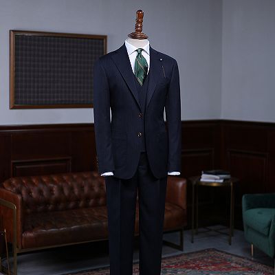 Arvin Modern Navy Blue Striped Slim Fit Bespoke Business Suit For Men